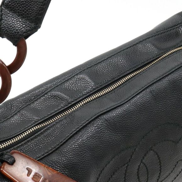 Chanel Wood Chain Shoulder Bag Shawl Caviar Skin Leather Black - Picture 8 of 9